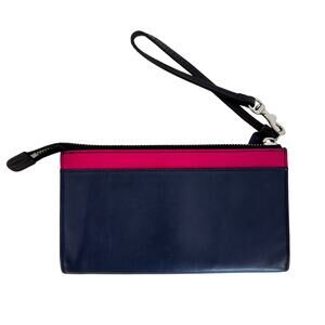 Coach Genuine Leather Legacy Wristlet Navy/Pink Slim Flat Wallet Bag